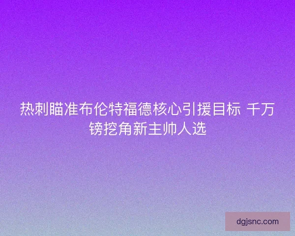 热刺瞄准布伦特福德核心引援目标 千万镑挖角新主帅人选